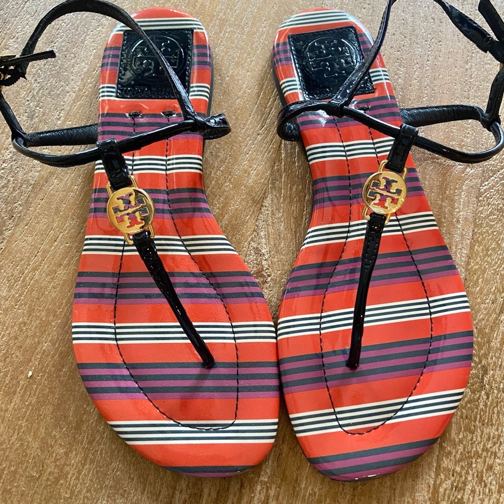 Tory Burch Striped Flat Sandals 6.5